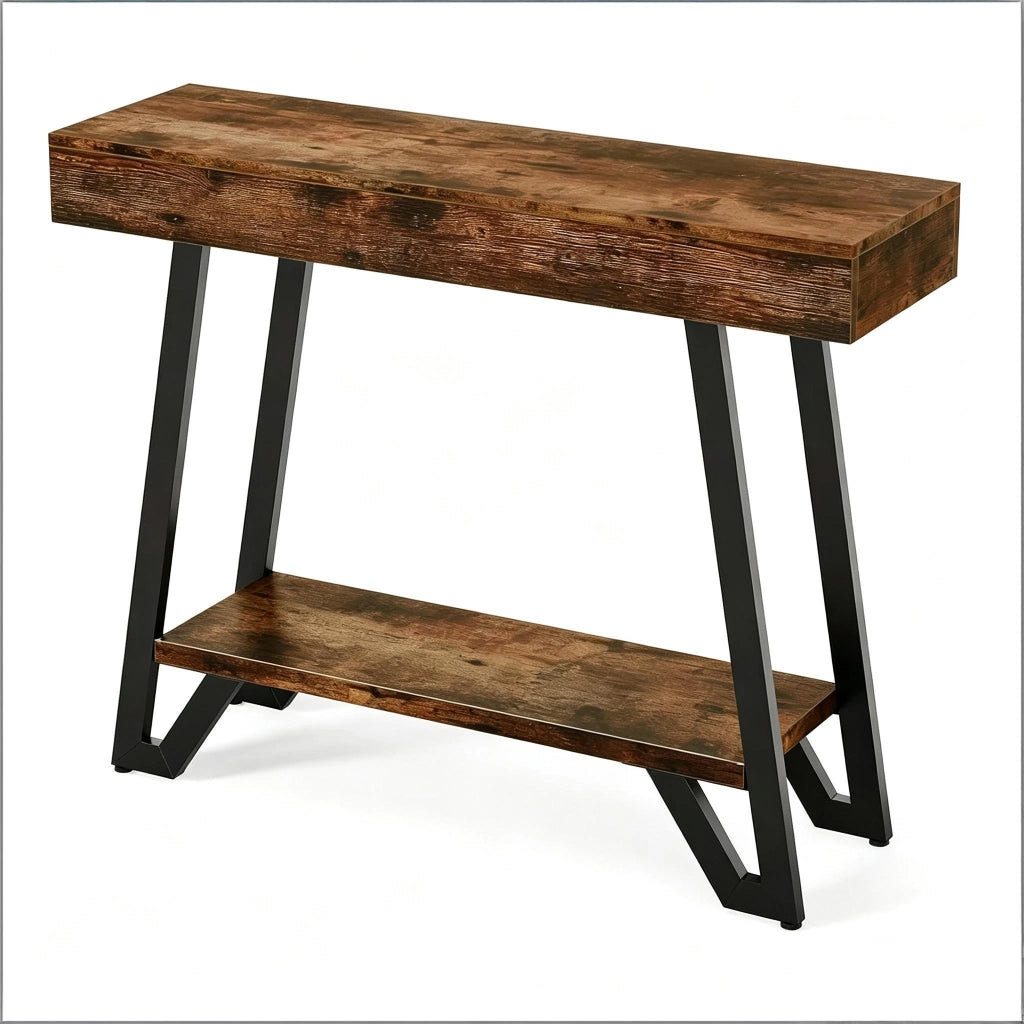 Tavolino da caffè con 2 ripiani - per soggiorno - in MDF e metallo - 116×37×14 cm - nero