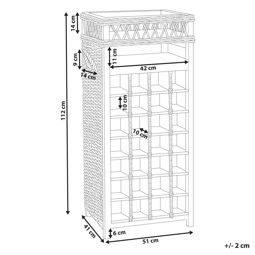 Portabottiglie in rattan naturale metallo e legno con manico in corda fatto a mano per 28 bottiglie 51 x 112 cm feste in casa