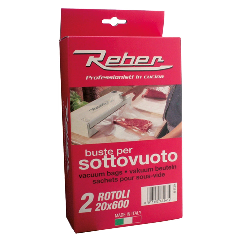 1cf sacchetti a rotoli per sottovuoto n. 2 rotoli cm 20 x 6 mt cod:ferx.801500nlm