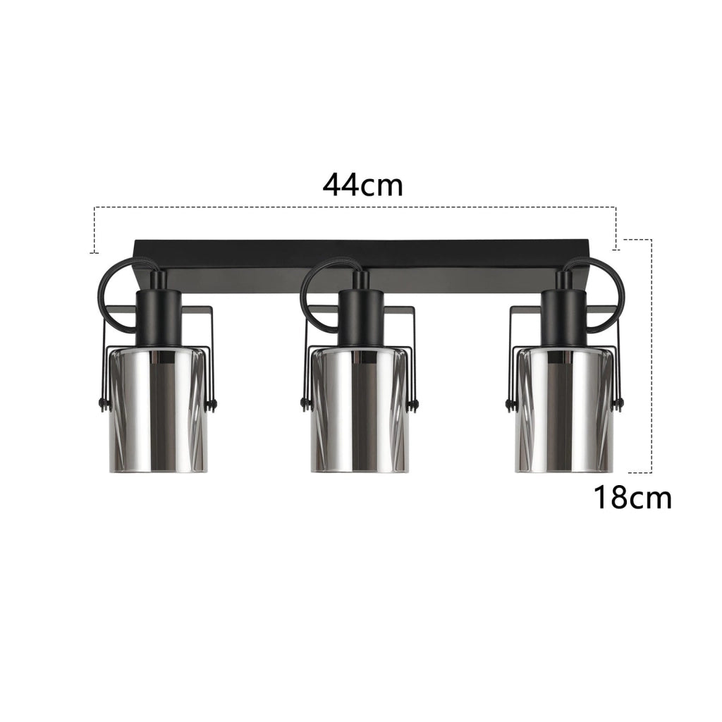 ZMH Faretto da soffitto 3 fiamme vetro grigio fumé E14 per camera letto