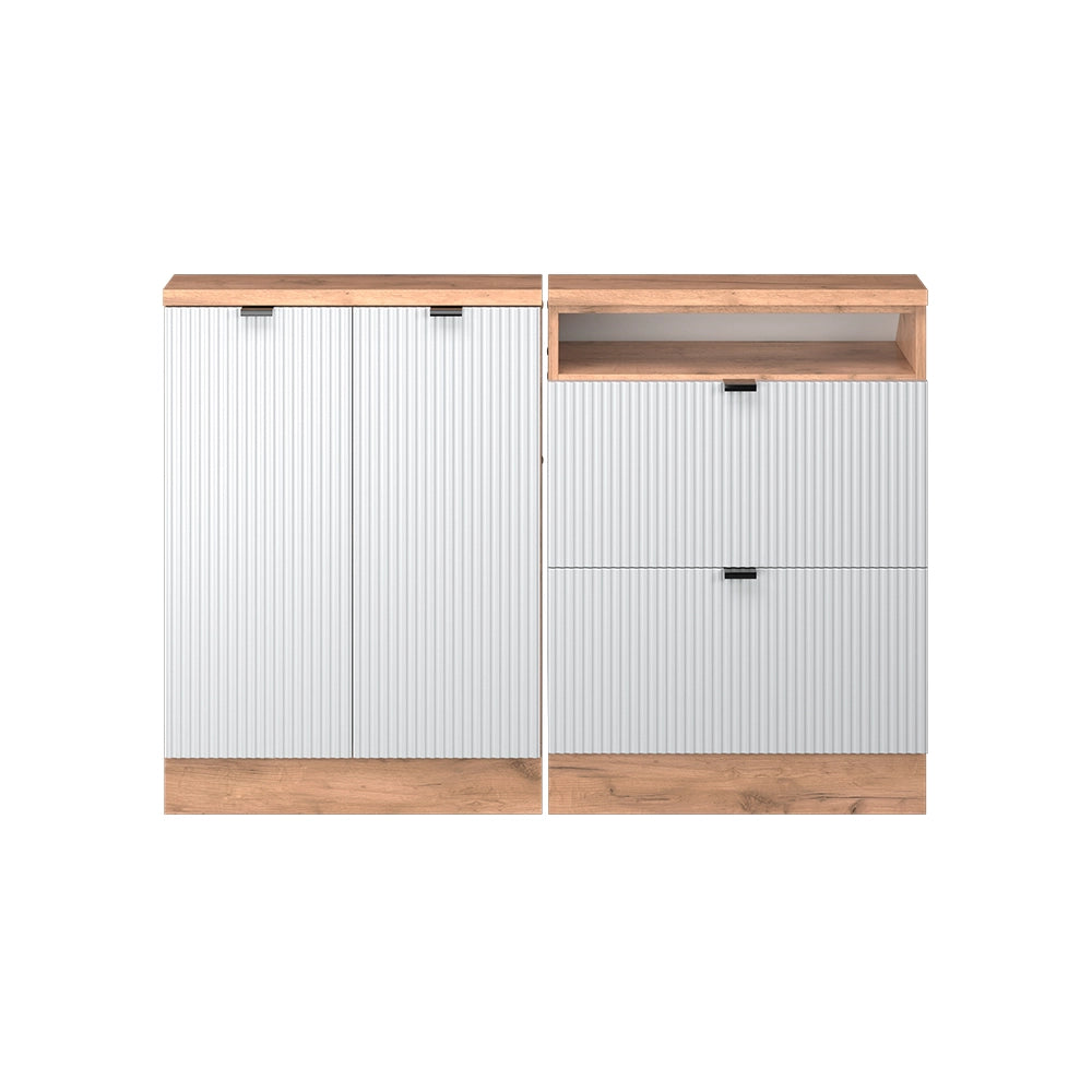 Set di mobili sottotetto Rion Ondulazione bianca/Rovere dorato 120 cm Set di 2 Vicco