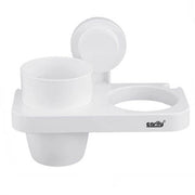 Trade Shop - Porta Phon Con Bicchiere Porta Spazzolini A Ventosa Bianco Accessori Bagno 59547 -