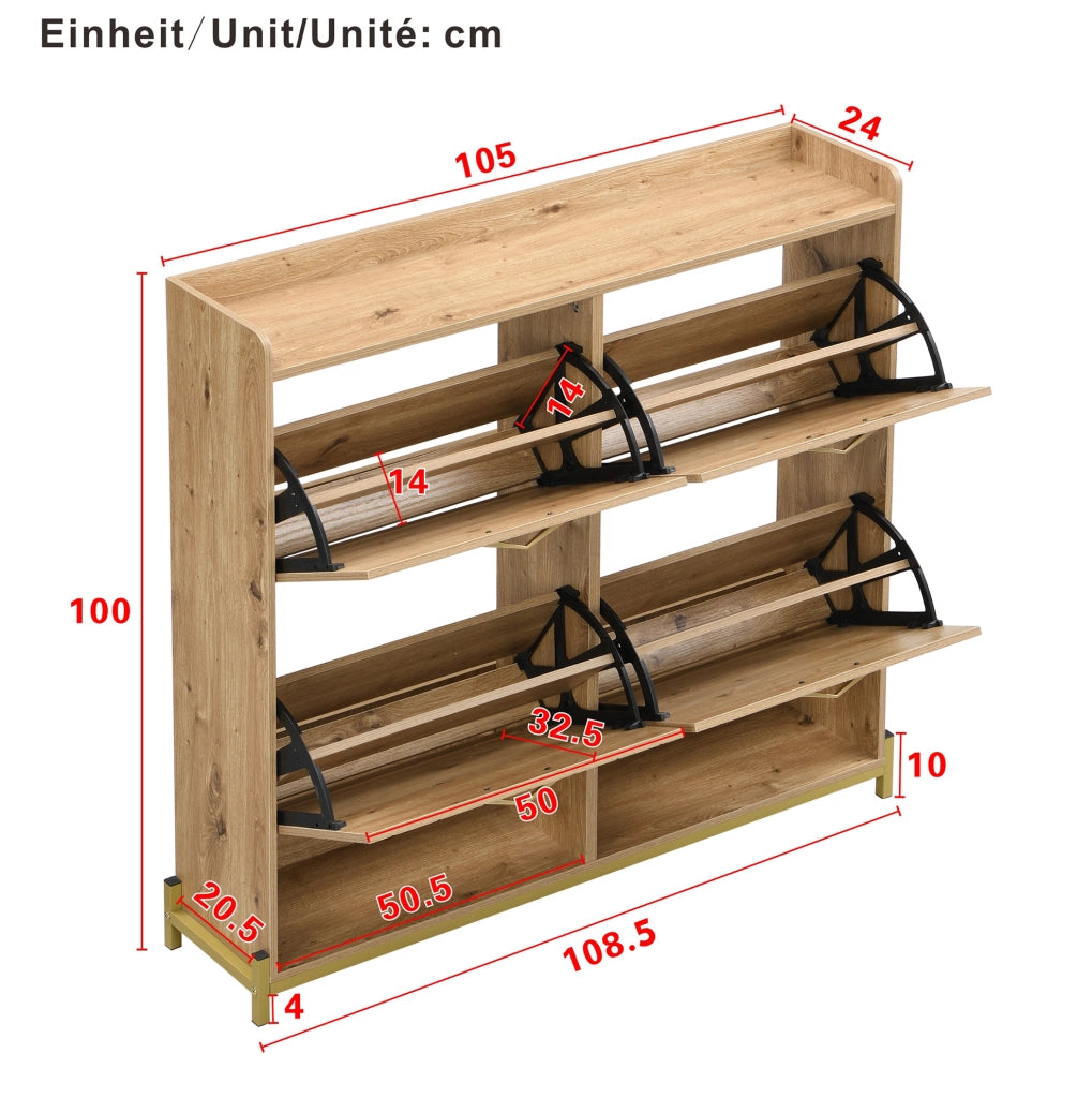 Scarpiera a ribalta salvaspazio in MDF effetto legno 108;5 x 24 x 100 cm