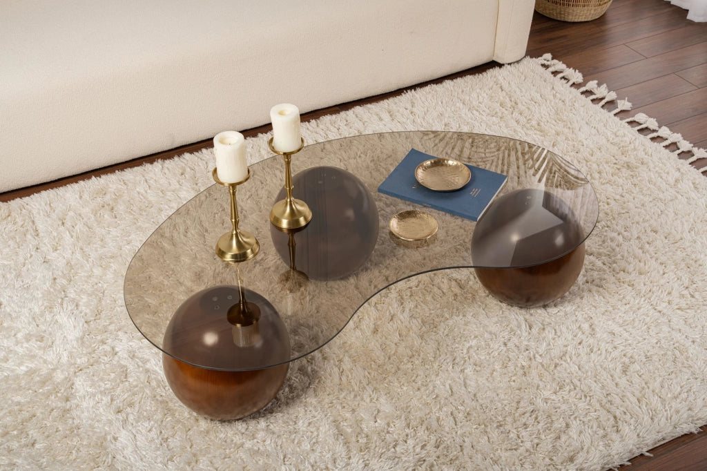 Tavolino in vetro "Sphere" - 120 x 70 x 30 cm - Marrone