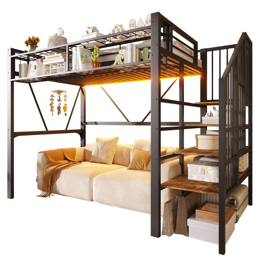 LETTO A CASTELLO 90x200 cm in metallo e MDF con LED, nero