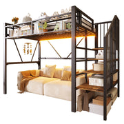 LETTO A CASTELLO 90x200 cm in metallo e MDF con LED, nero