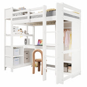 LETTO A CASTELLO CON SCRIVANIA, RIPIANI E ARMADIO 90x200 cm, Bianco