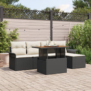 Set da Pranzo da Giardino a 6 Pezzi con Cuscini Nero Polyrattan Acacia
