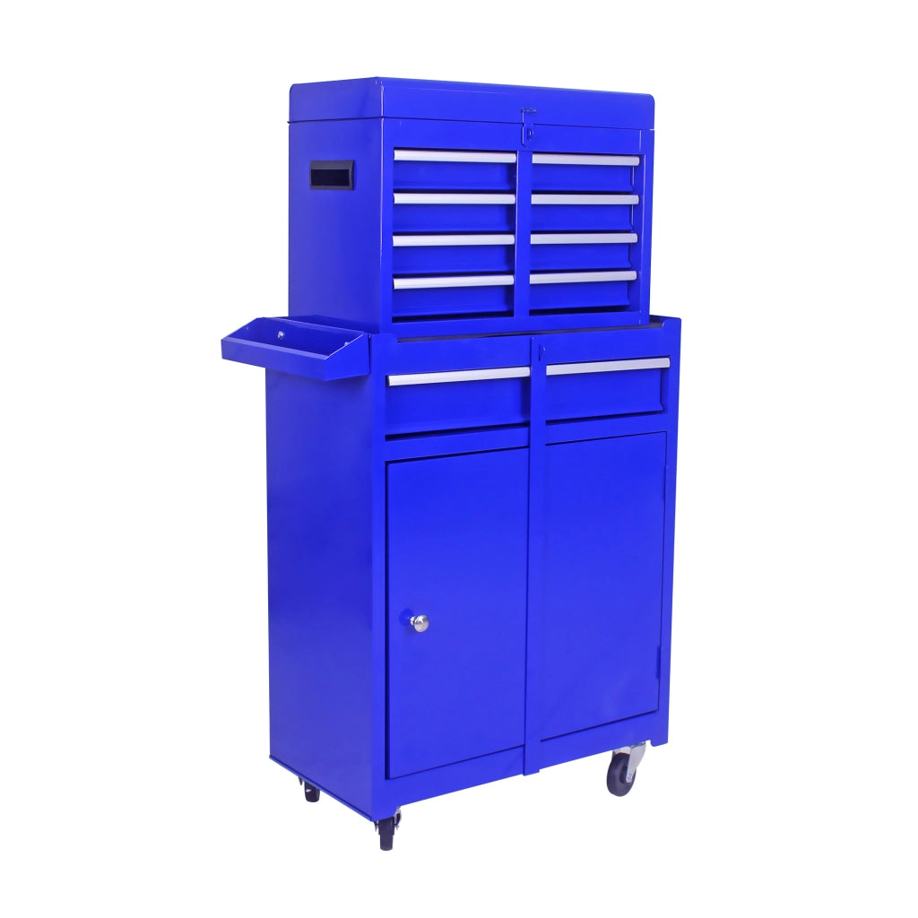 Mobile contenitore con 5 cassetti; ripiano regolabile e ruote; per garage e officina; blu; 56.5×32.5×68 cm