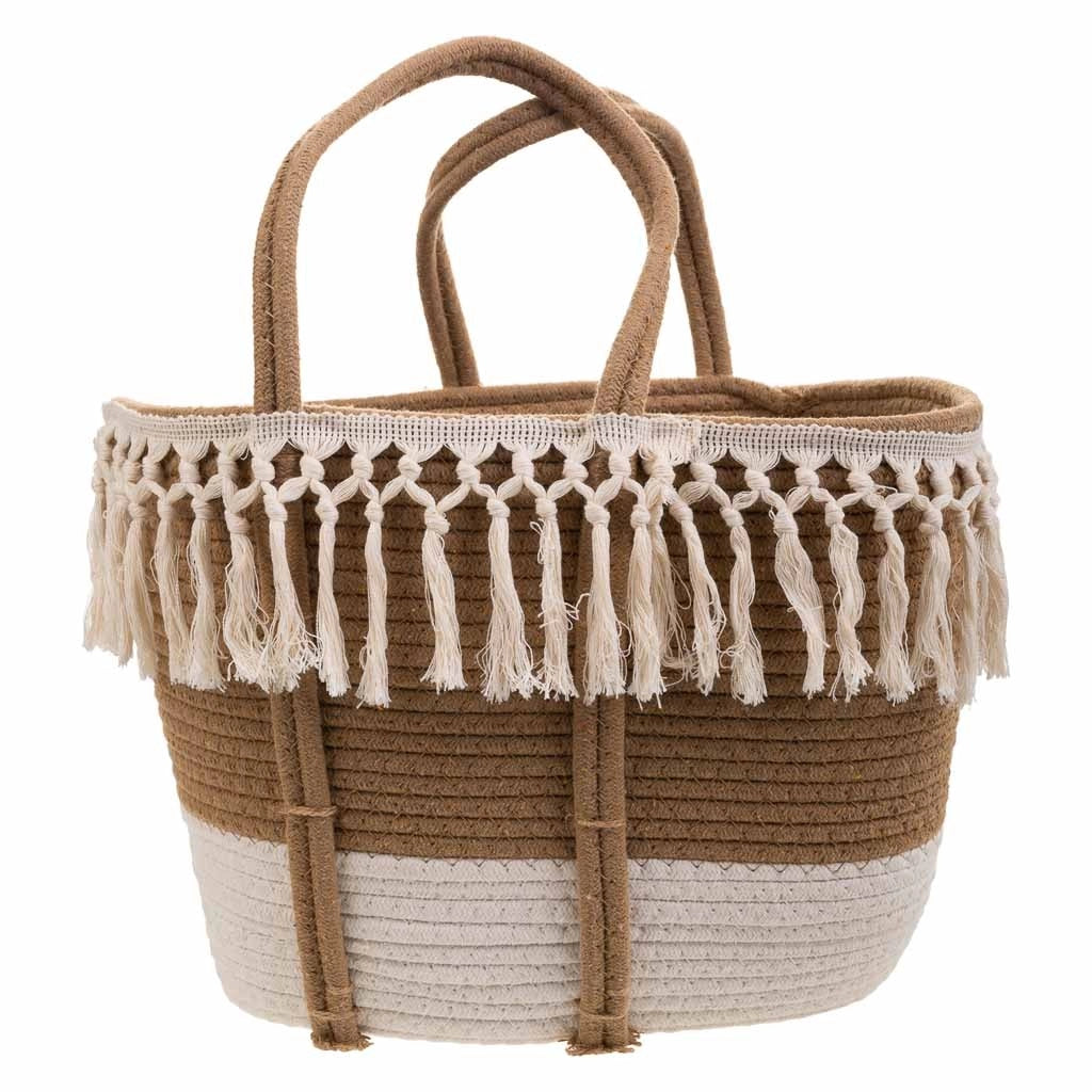 Cesto in corda intrecciata bianca 43x28x28h