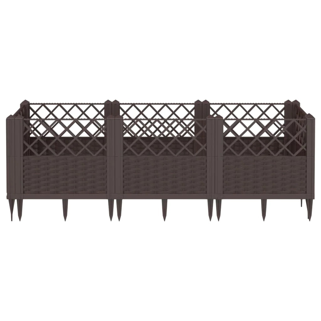 Fioriera rialzata per piante fiori patio giardino con picchetti 123,5 x 43,5 x 43,5 cm PP marrone 02_0038183