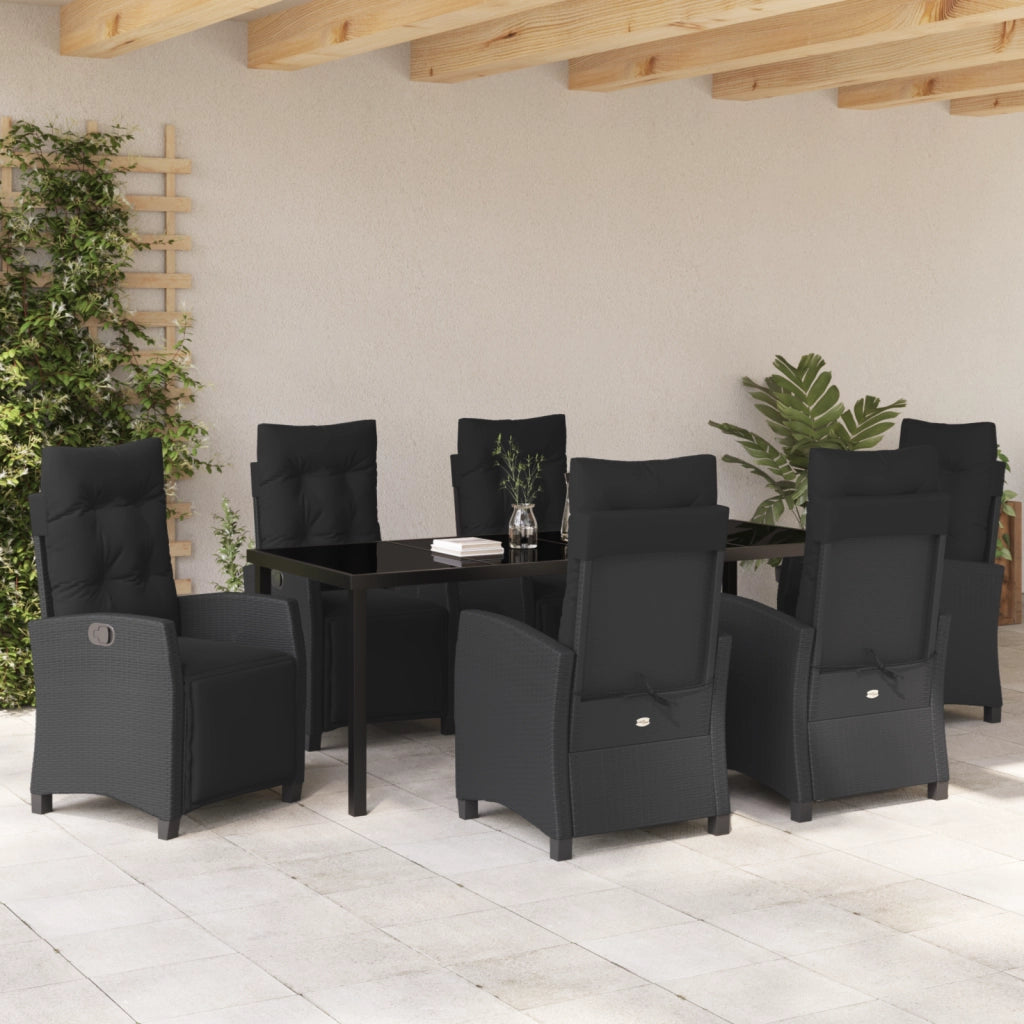 Set da pranzo da giardino a 7 pezzi in rattan polietilene nero