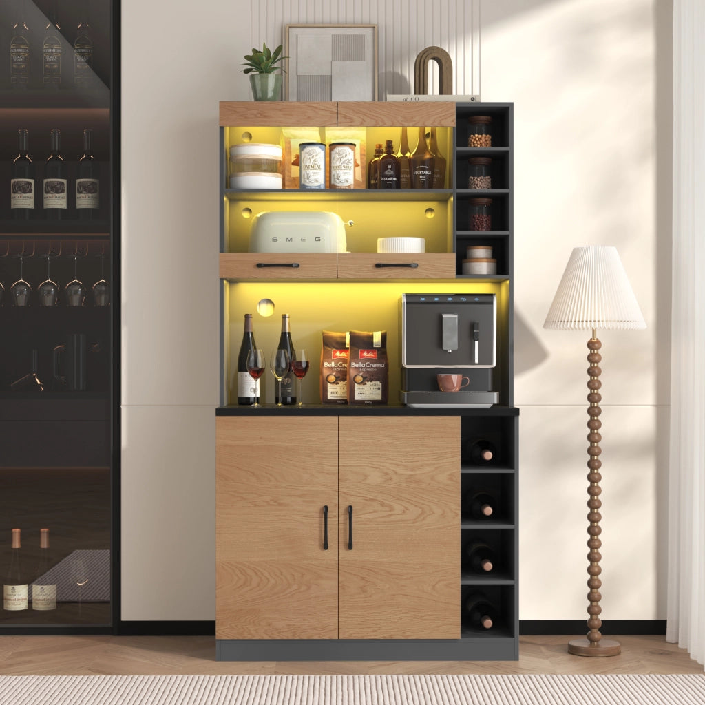 Mobile cucina moderno 100x47x187 cm con LED, vani laterali regolabili e spazio per microonde