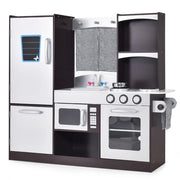 Set cucina in legno per bambini, Cucina gioco con frigorifero giocattolo lavagna forno fornelli a gas 97x30x95cm