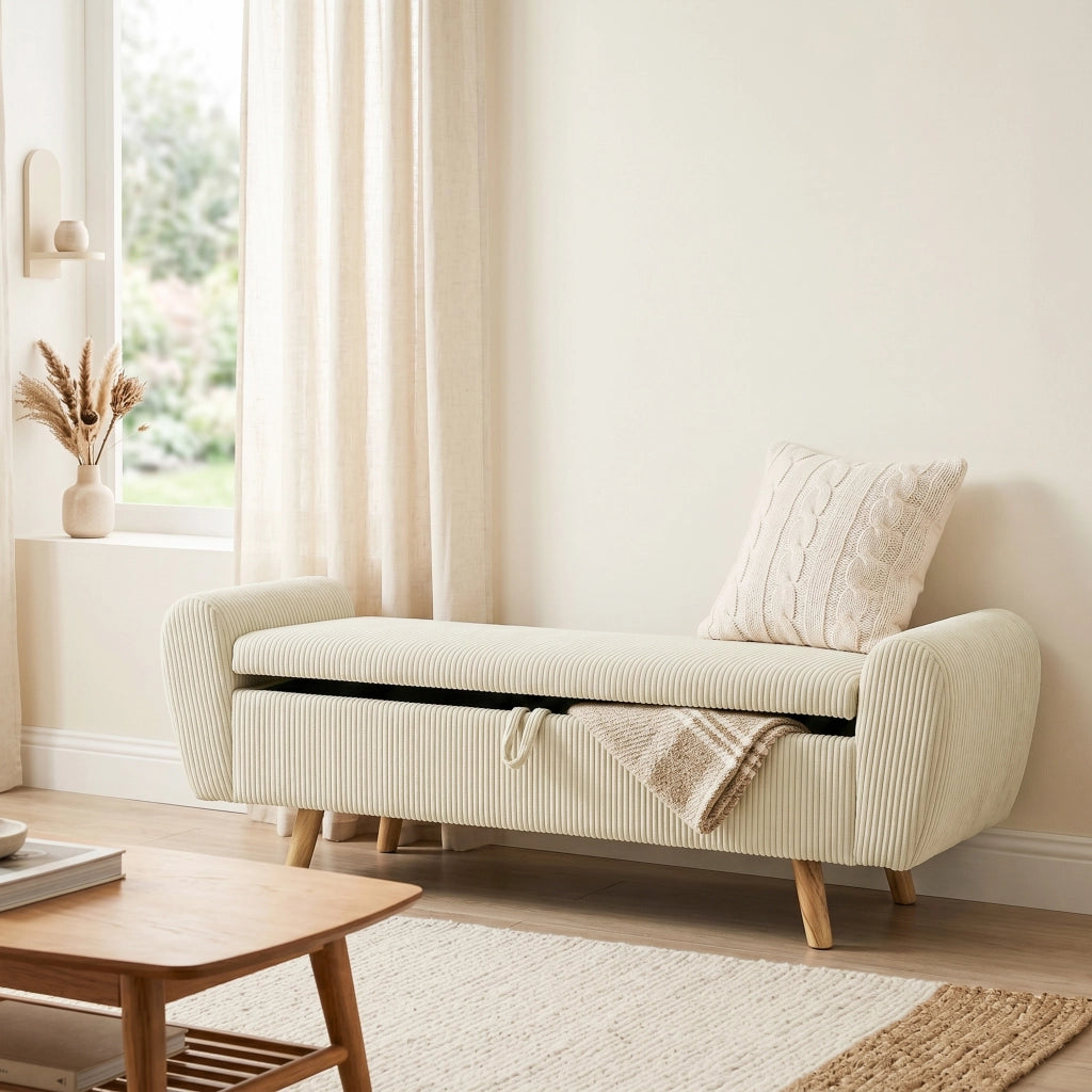 Cassettiera con cassetti imbottita in velluto ¨C Minimal ¨C beige, legno di hevea, 73 L