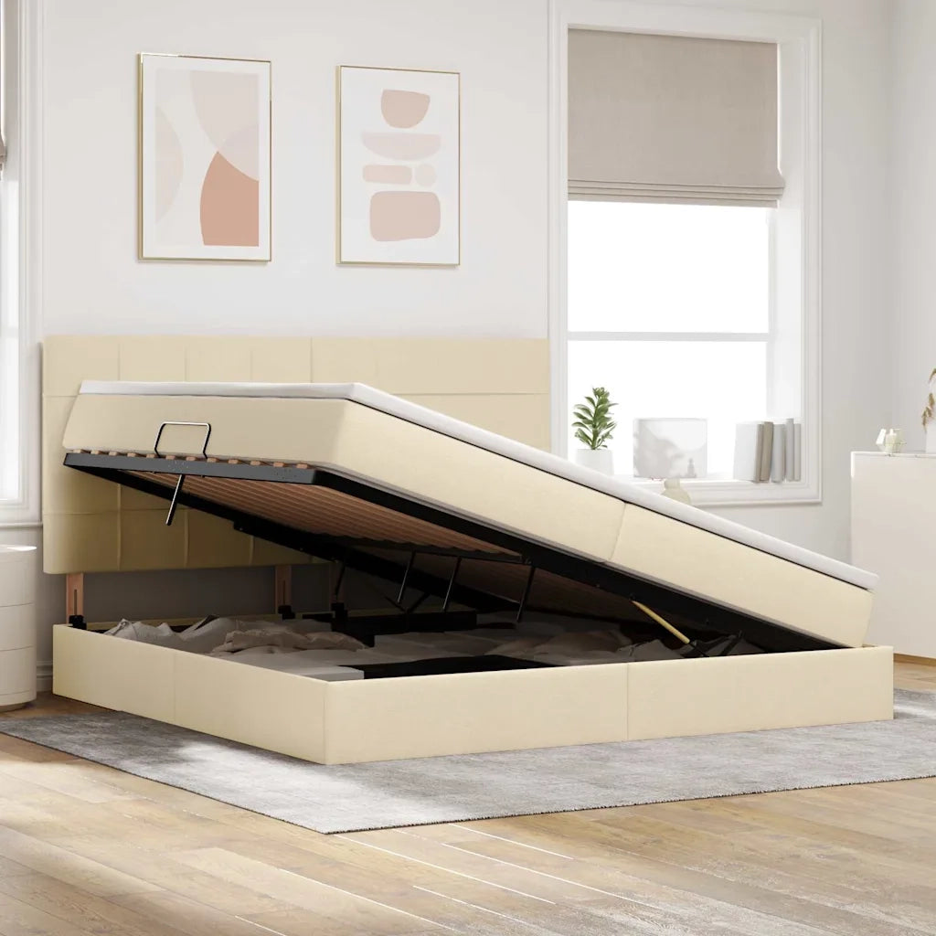 Letto con contenitore LED e materasso Crema 200 x 200 cm