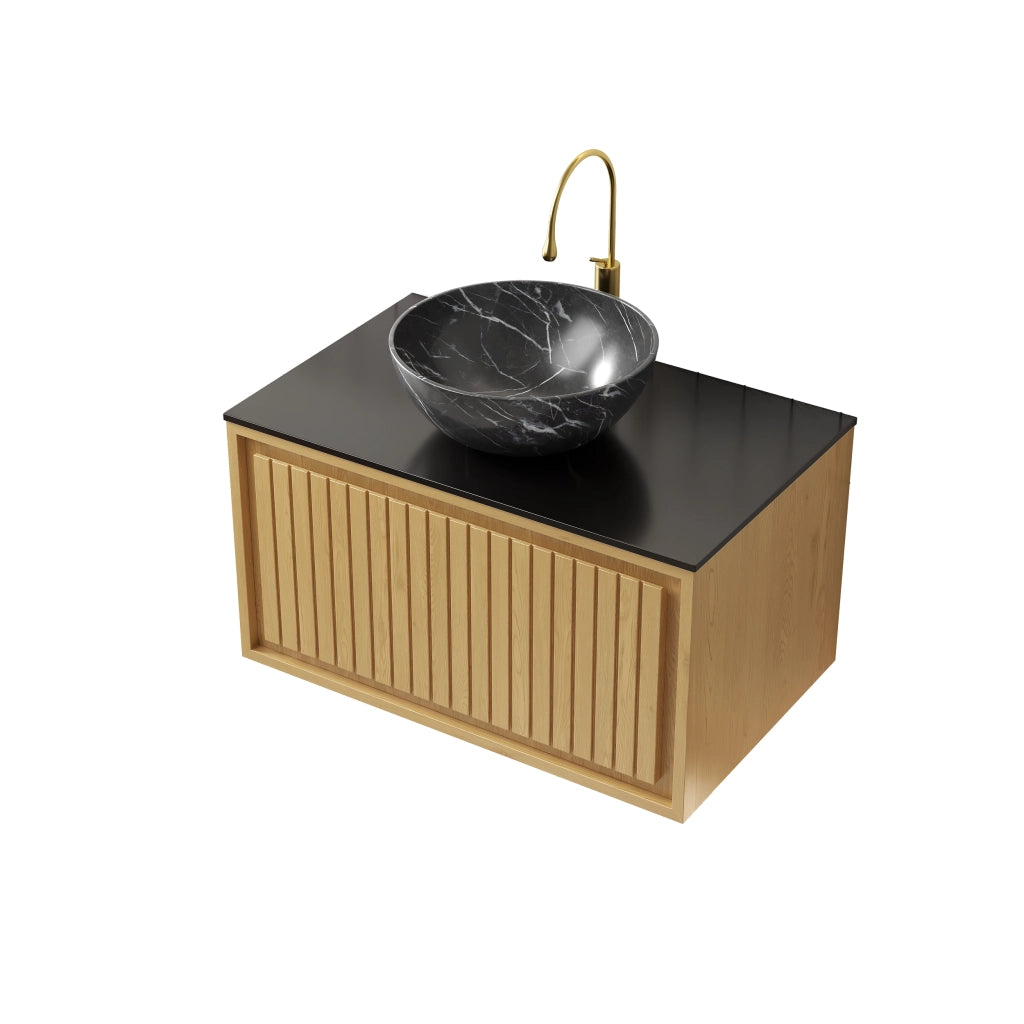 Mobile bagno sospeso con 1 cassetto e lavabo in ceramica con piano in pietra sinterizzata per bagno