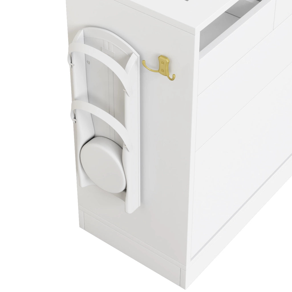 Mobile ingresso multifunzione con LED; specchio girevole e scarpiera salvaspazio 163x50x161 cm; bianco in truciolare