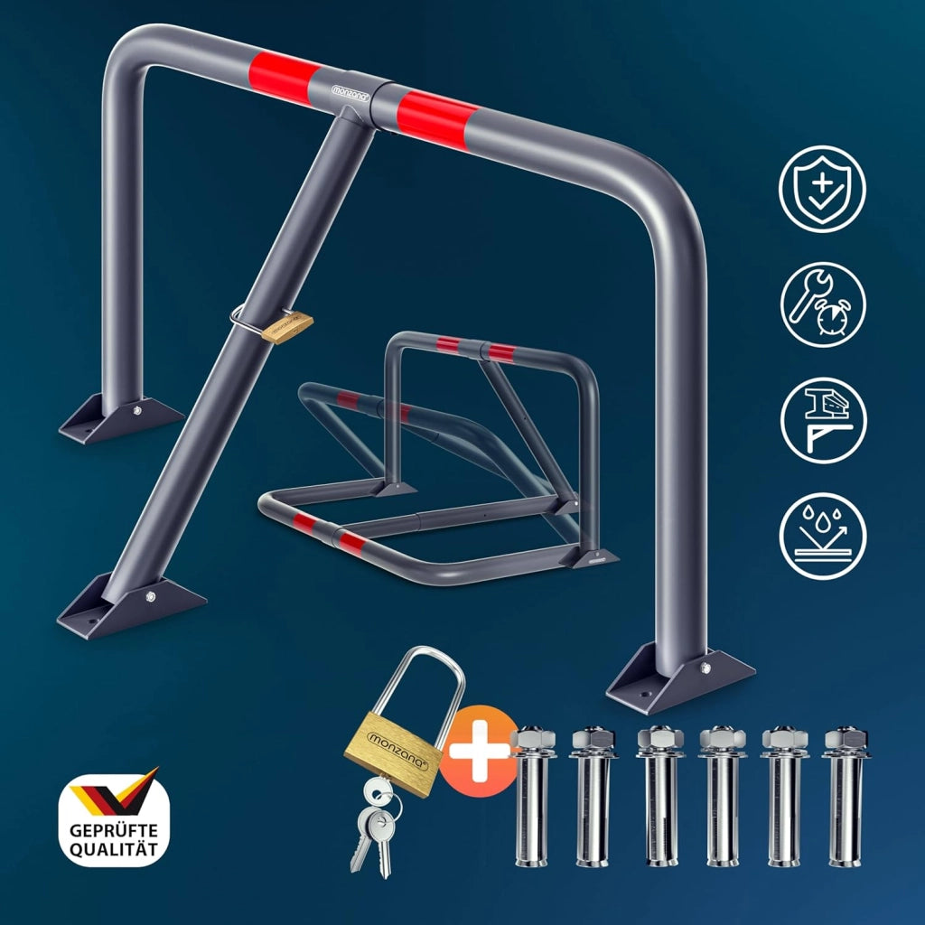 ® 2 X Sbarra Parcheggio Dissuasore 6 Chiavi Lucchetto Pieghevole Acciaio Robusto Barriera Sosta per Posteggio Posto Auto Catena Sbarramento