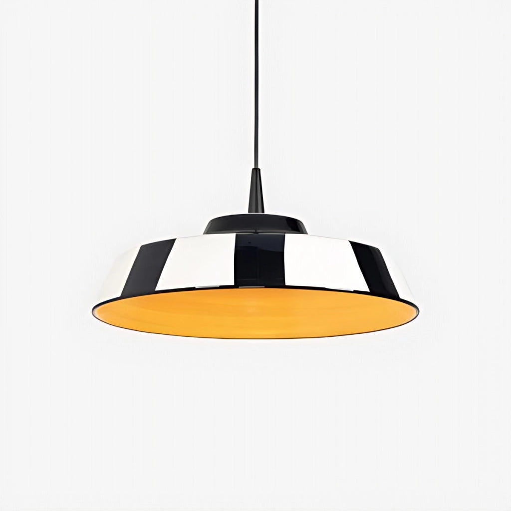 Circus Lampada a Sospensione LED 8W Ceramica Made in Italy Diametro 35 cm Finitura Gialla Interna Design Righe Bianche e Nere per Interni Eleganti