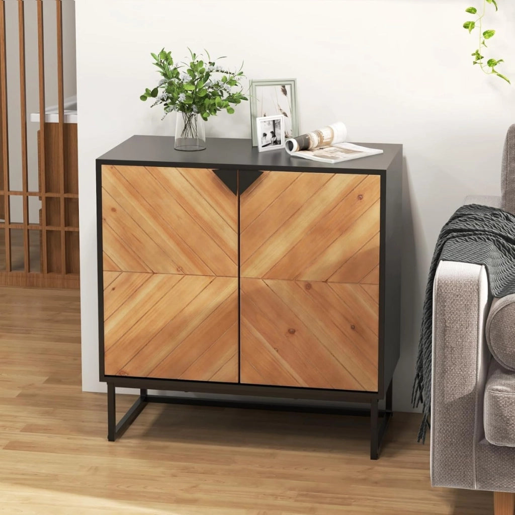 Credenza buffet-Armadio da cucina con storage con piedini antiscivolo per soggiorno, Tavolino con ante e ripiano Nero
