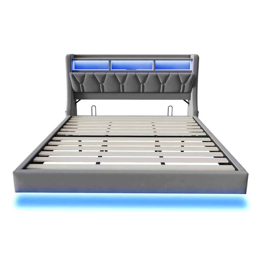 Letto Imbottito 180x200 con Testiera LED e Presa ¨C Xylo ¨C Velluto Grigio