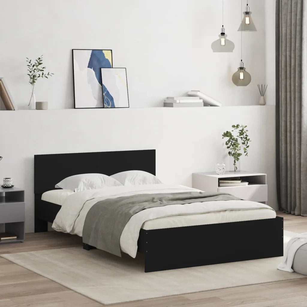 Giroletto con Testiera-Struttura Letto con testiera Nero 135x190 cm