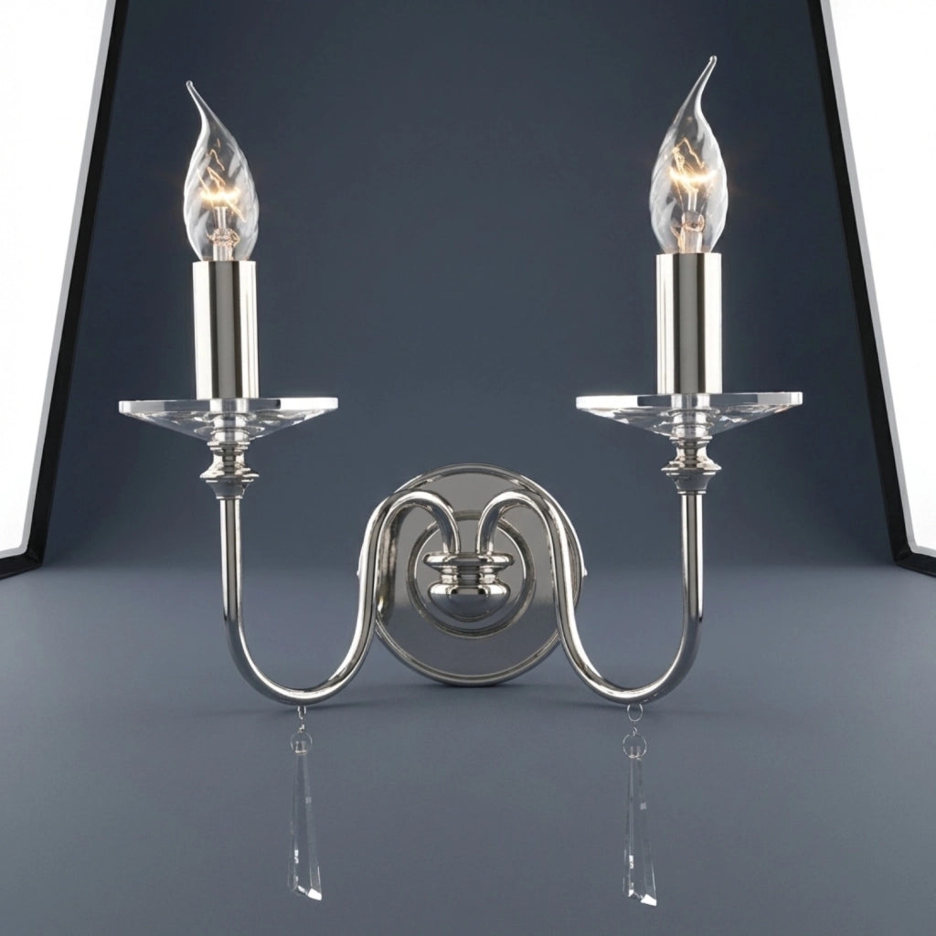 Applique Classica Finsbury Park Acciaio Nichel Lucido Vetro 2 Luci E14