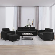Set Divani 4 pz con Cuscini Nero in Tessuto Microfibra 3202299