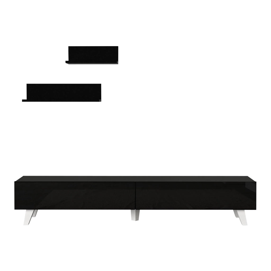 Mobile TV e set di 2 ripiani 180 x 31 x 33 cm nero 03_0007890