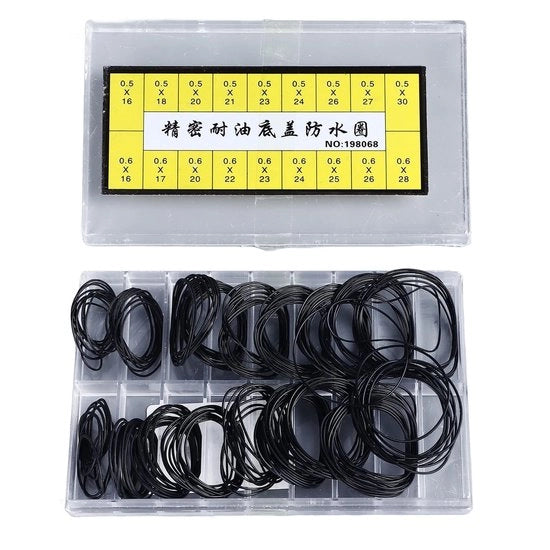 Set di O-ring 180 pezzi - Anelli di gomma per sigillatura - Impermeabili - Riparazione orologi - Diverse misure - 10 pezzi per tipo