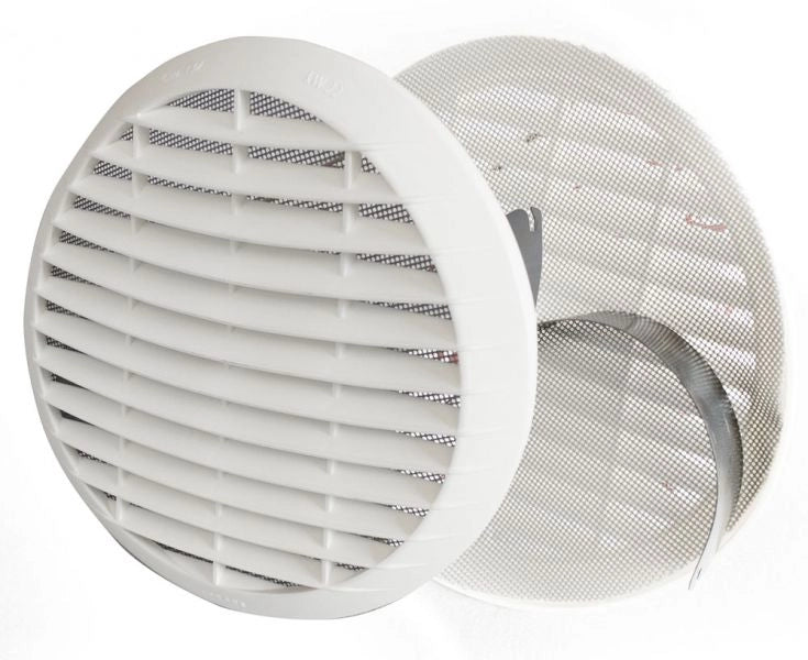 Griglia TONDA da 80  a 100 mm TERMOFLEX bianco con molle ventilazione presa aria