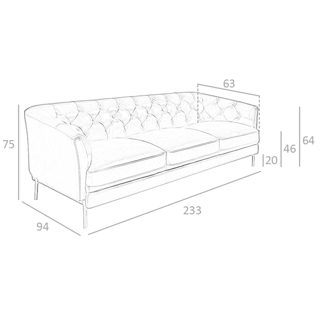 Divano Chester a 3 posti in pelle marrone cognac