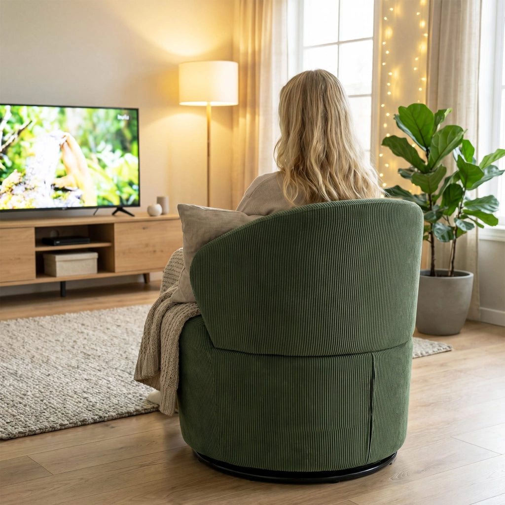 Poltrona girevole moderna 360¡ã ¨C Xylo ¨C tessuto verde con base rotonda