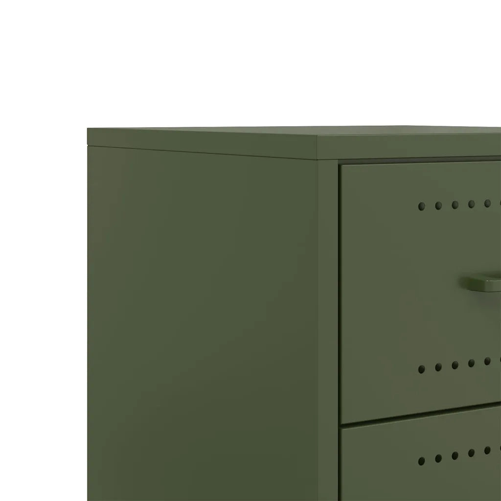 Set di 2 Comodini | Armadio da Notte | Mobiletto da notte Verde Oliva 36x39x43,5 cm in Acciaio