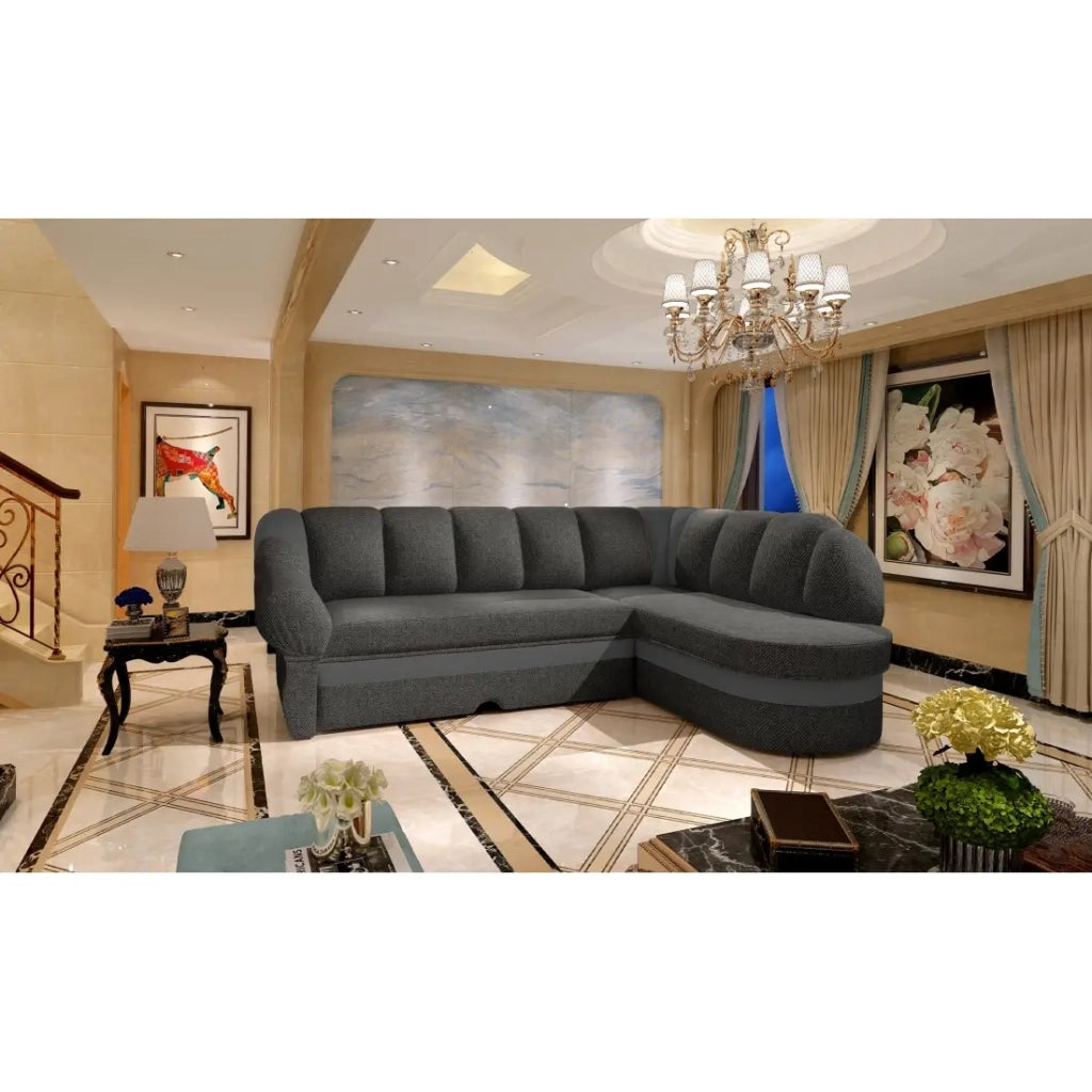 Divano ad angolo destro convertibile BENANA 250 cm grigio scuro e grigio con contenitore