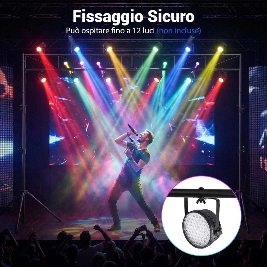 Supporto Luce a Traliccio, Traliccio Luci Regolabile in Altezza 140-264,9 cm con Piedini Antiscivolo, Treppiede Stabile in Ferro, Portata 50 kg, Pieghevole per Palco, Eventi, Feste e Concerti