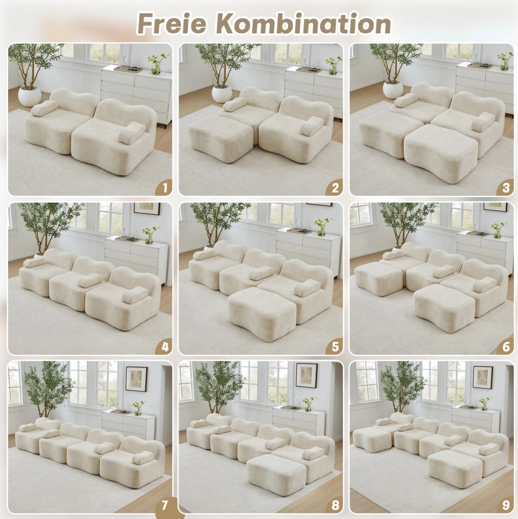 Divano modulare senza struttura in velluto beige