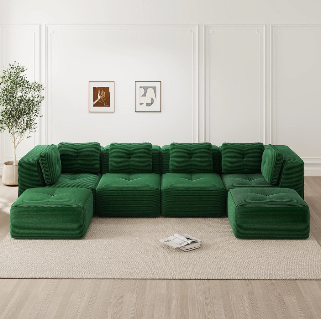 Divano angolare modulare 386x177x69 cm in tessuto corduroy verde