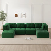 Divano angolare modulare 386x177x69 cm in tessuto corduroy verde