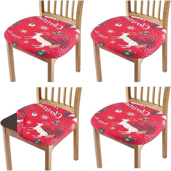 Set di cuscini per poltrone da sala da pranzo - design stretch lavabile - set da 4 pezzi con motivo fiocco di neve.