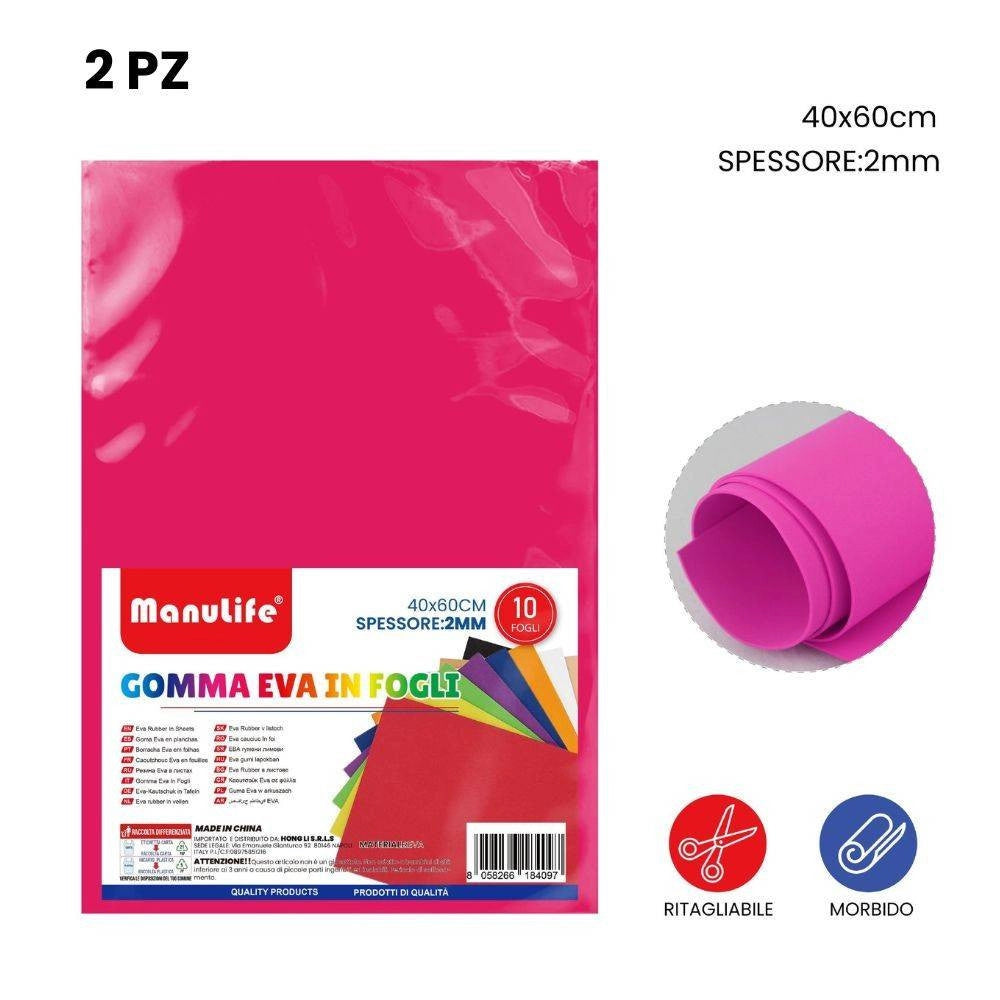 Trade Shop - 12pz Fogli In Gomma Eva Colore Fucsia Materiale Alta Qualità 40x60cm Spessore 2mm -