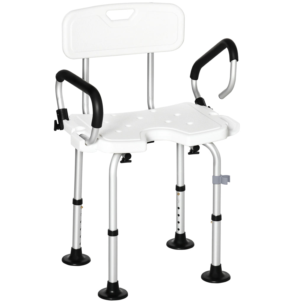 Sgabello da doccia regolabile con braccioli ¨C zephmum ¨C antiscivolo, carico 136 kg, bianco