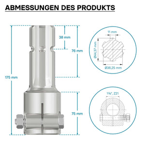 Boccola albero cardanico 175 mm Attacco albero scanalato 1 3/8" 21D Albero uscita 1 3/4" 6D Trattore