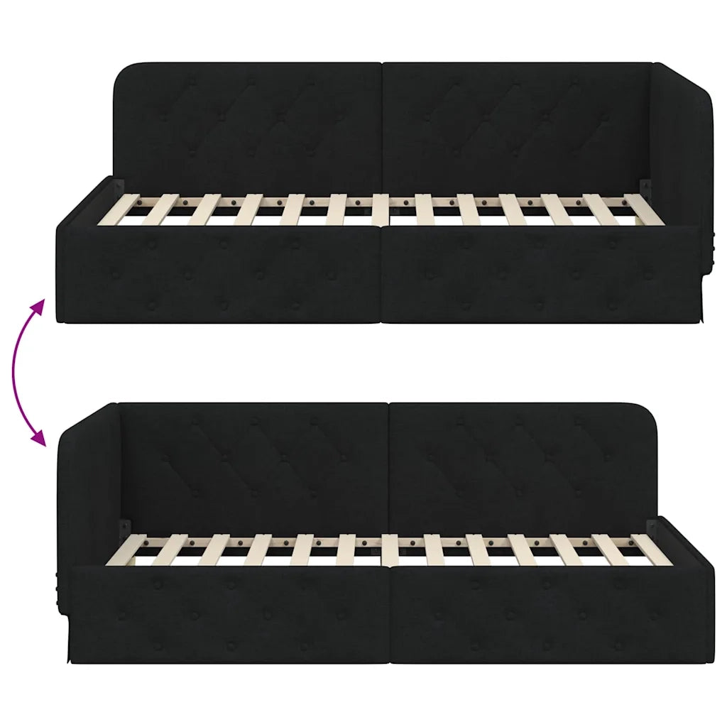 Cornice del letto ad angolo Nero 90 x 190 cm Tessuto