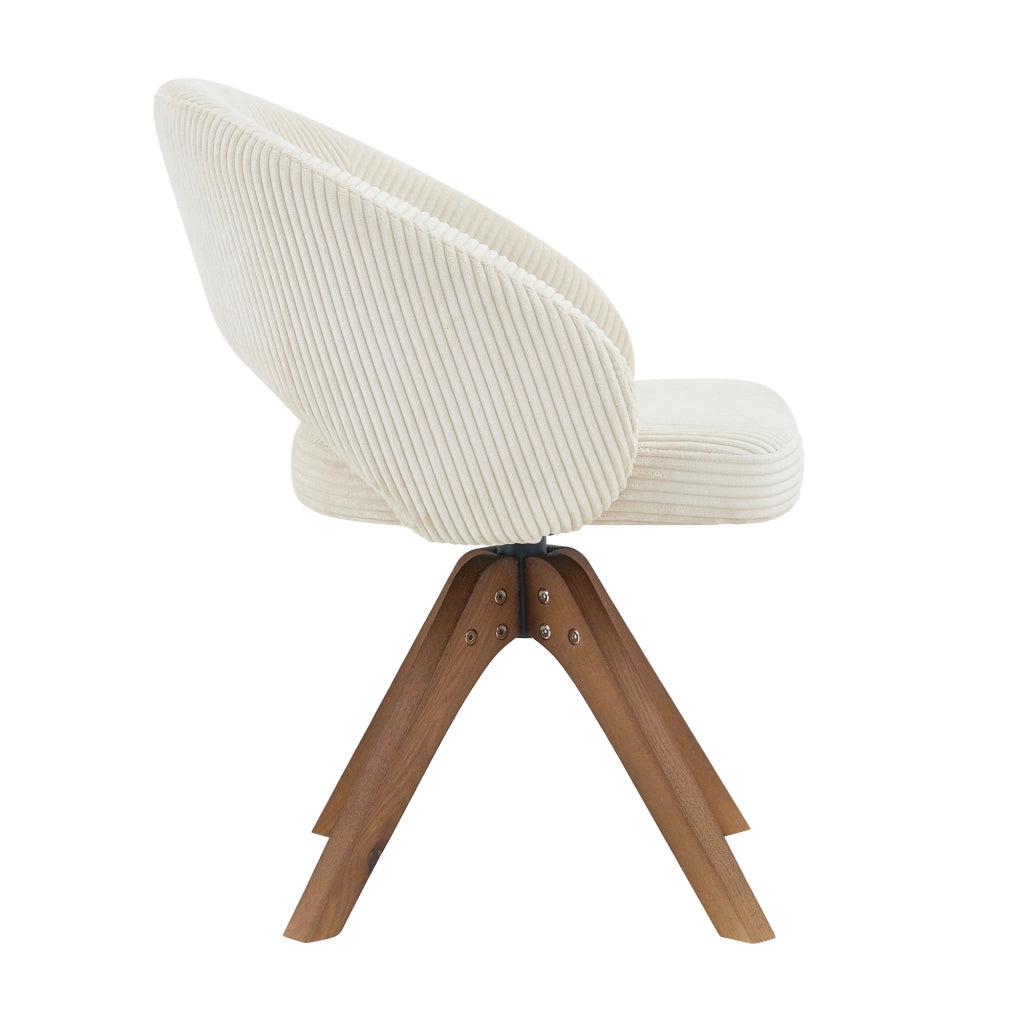 Set 2 Sedie Girevoli Retr¨° ¨C MINIMAL ¨C Tessuto Bianco a Righe, Gambe in Legno Massello Noce, Schienale