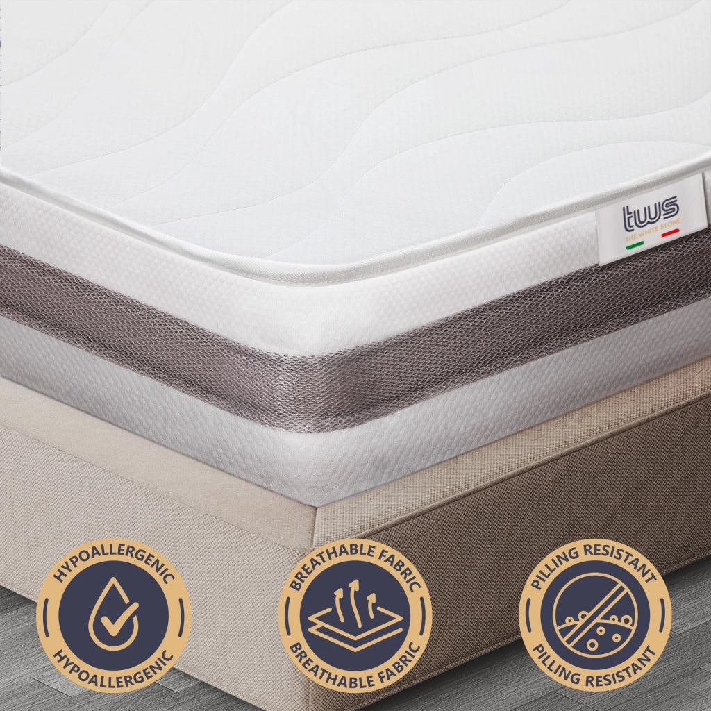 Materasso Una Piazza e Mezza 120x190 in Waterfoam Ipoallergenico, 20 cm ESSENTIAL | Imbottitura in Ovatta e Rivestimento in Tessuto 3D Traspirante, Antiacaro e Antifungino | Made in Italy