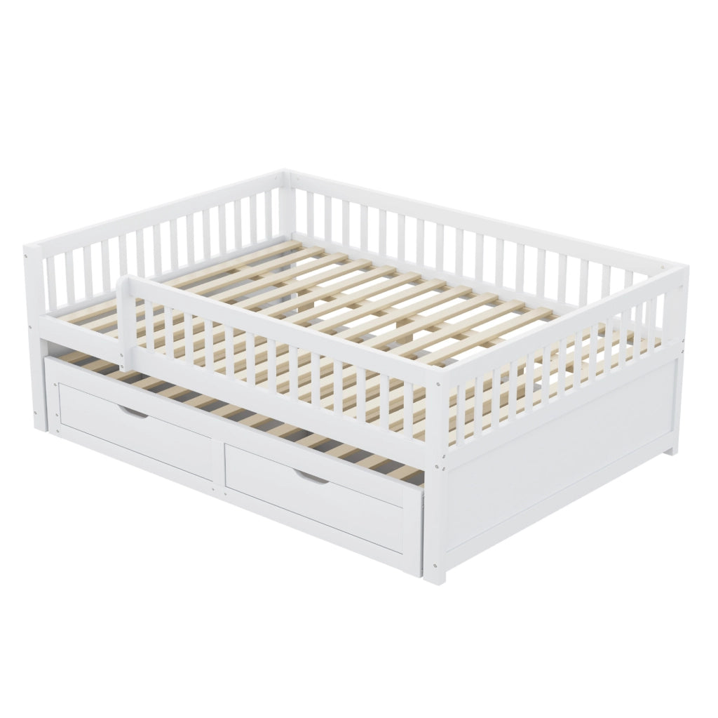 Letto 140x200 cm con letto estraibile; 2 cassetti e barriera di sicurezza; bianco
