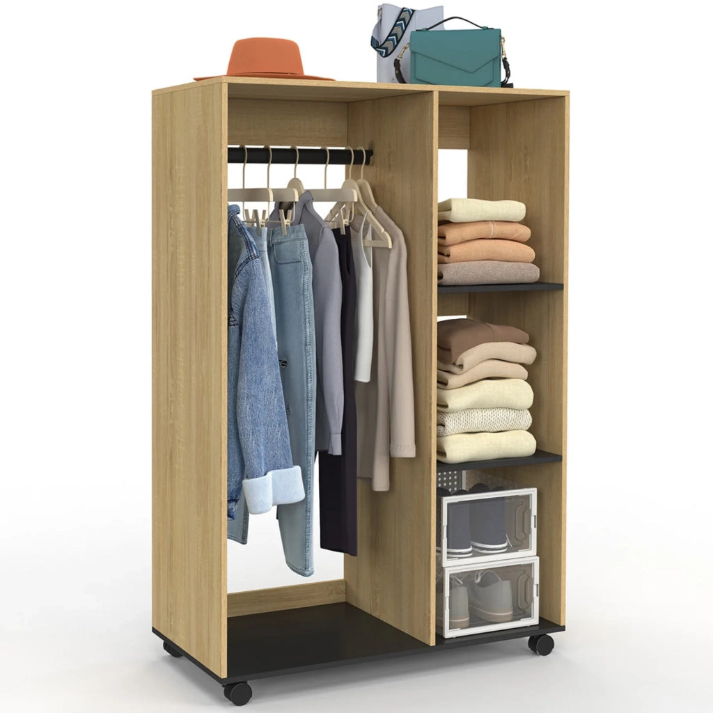 IDMarket - Armadio RACHEL 80 x 40 x 120 cm su rotelle, faggio e nero