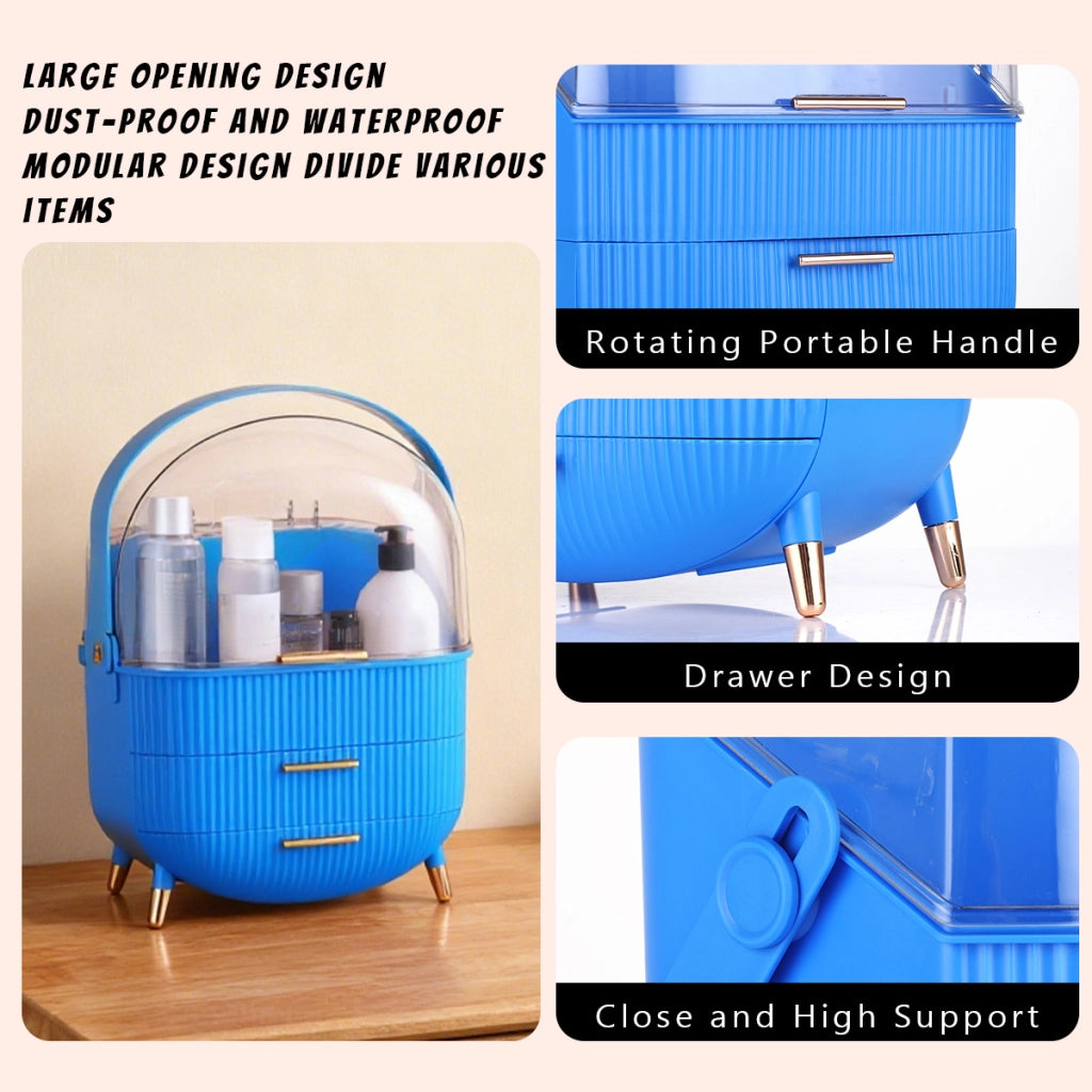 ZMH Porta trucchi da scrivania con più cassetti contenitore per cosmetici blu scuro 26 x 16 x 33 cm